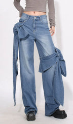 Hussain Blue Bow Denim Pants Flowering Girl