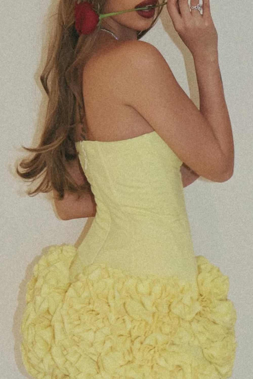Amy Flower Embellished Mini Skirt Corset Set In Yellow Flowering Girl