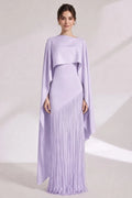 Lavender Structured Crepe Column Evening Gown with Asymmetrical Cape Overlay Flowering Girl