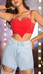 Ayako Emebellished Heart Crop Top Flowering Girl