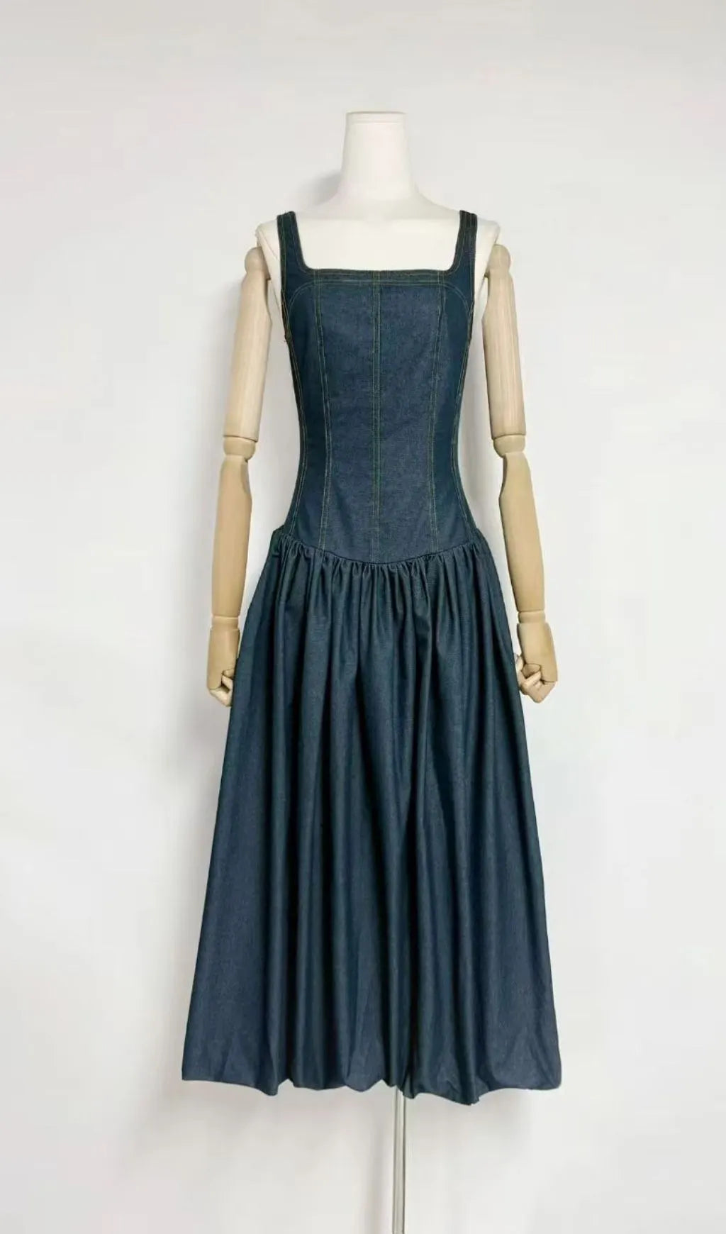 Larisa Square Neck Denim Midi Dress Flowering Girl