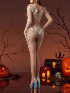 Norvek Long Sleeve Rhinestone Jumpsuit Flowering Girl