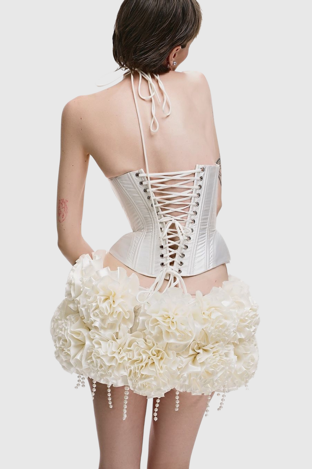 Orsolya Floral Pearl Corset Two Piece Set in Ivory Flowering Girl
