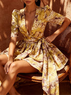 Makadisa V-Neck Printed Mini Dress Flowering Girl