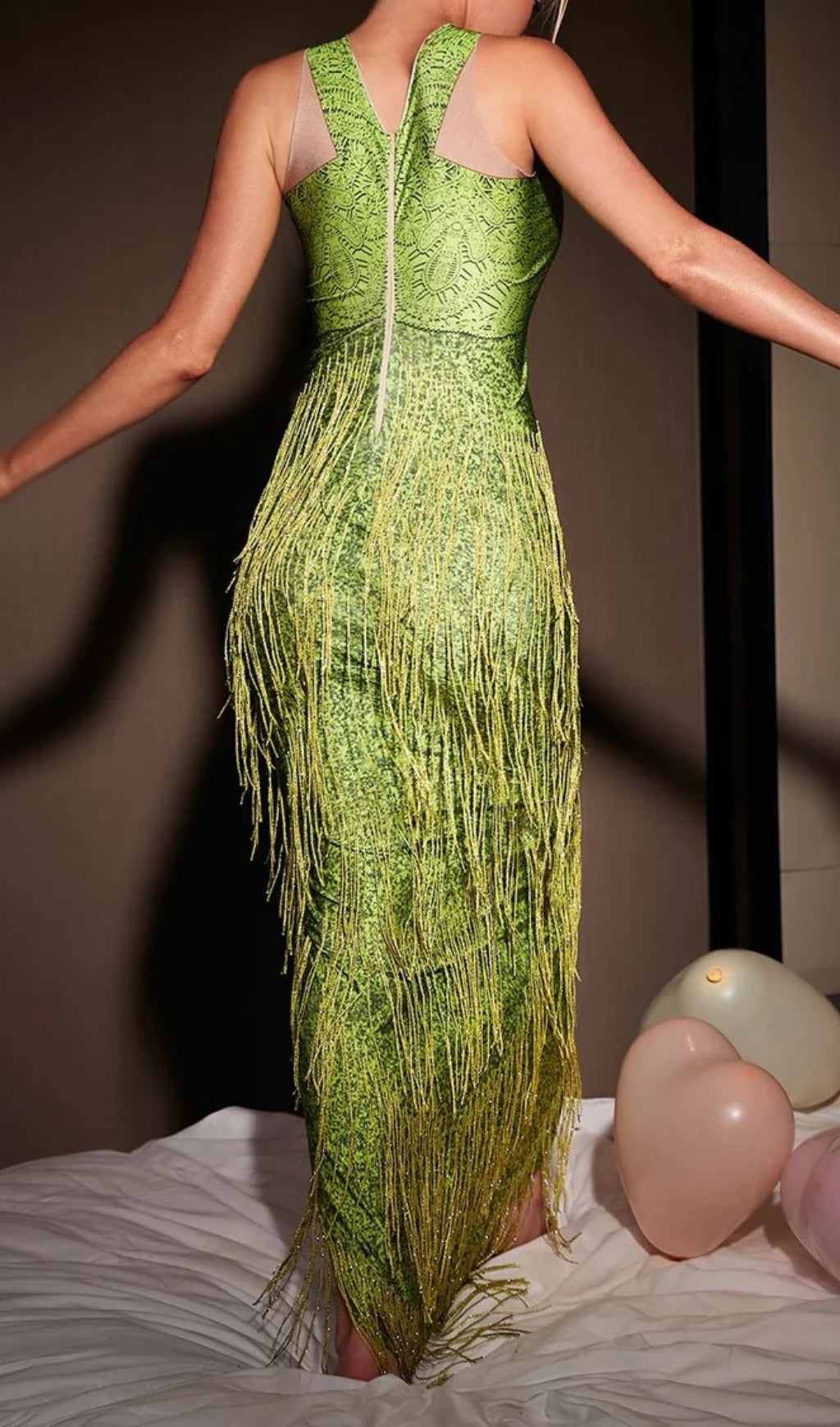 Analú Floral Crystal Fringe Midi Dress Flowering Girl