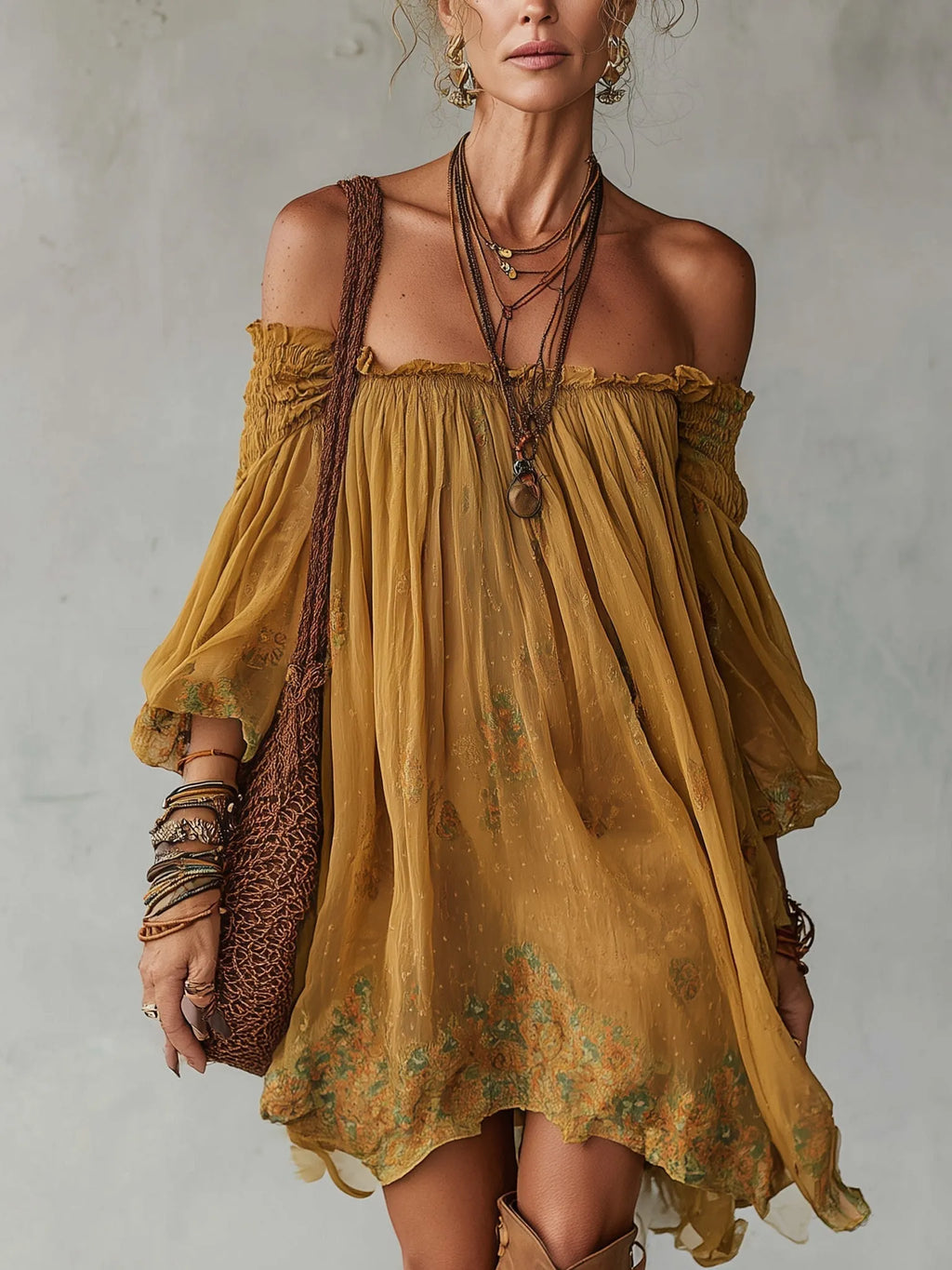 Yellow Chiffon Floral Off Shoulder Mini Dress Flowering Girl
