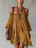 Yellow Chiffon Floral Off Shoulder Mini Dress Flowering Girl