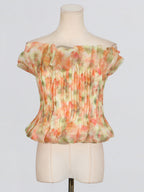 Print Ruffle Trim Top In Yellow Flowering Girl