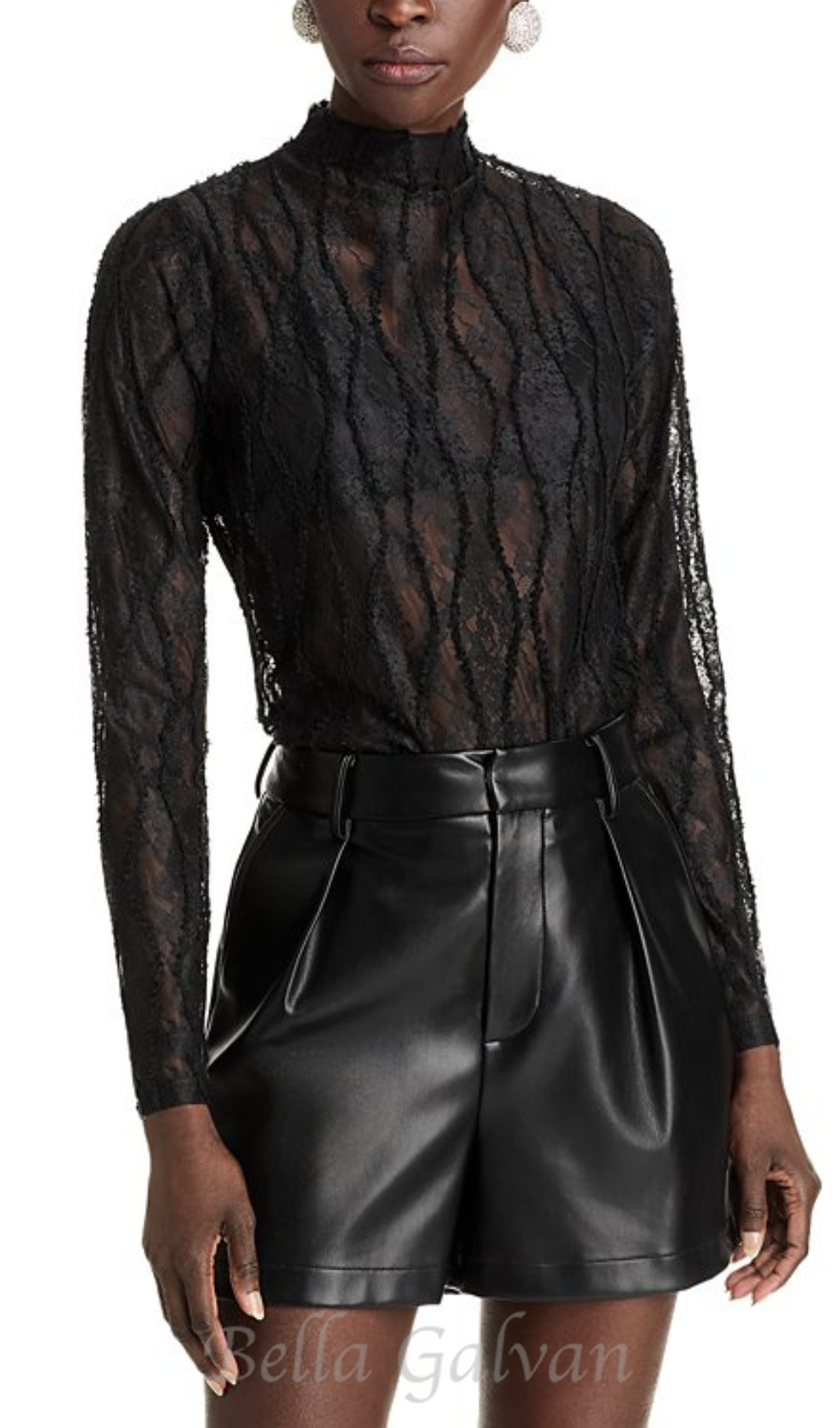 Lace Mock Neck Top in black Flowering Girl