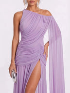 Faskel Ruched Split Maxi Dress In Purple Flowering Girl