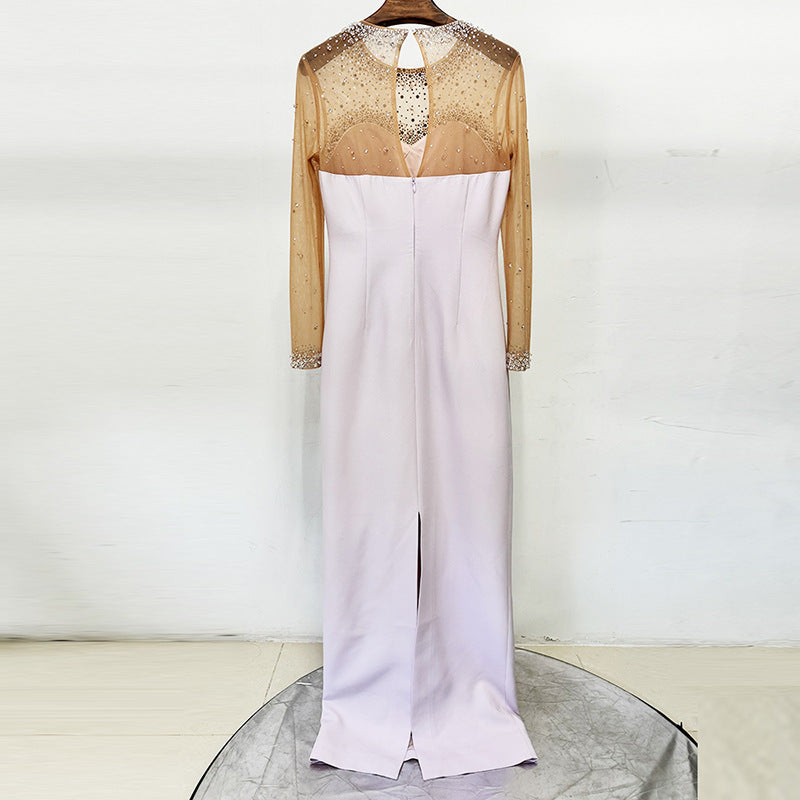 Pink Mesh Splicing Bead Long Dress With Diamonds Flowering Girl