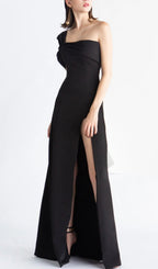One-Shoulder Mop Dress In Black Flowering Girl