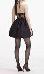 Black Taffeta Halterneck Mini Dress Flowering Girl