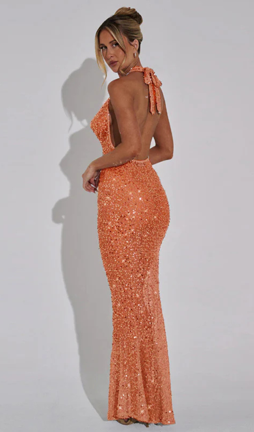 BARBARA HALTER SEQUIN MAXI DRESS IN ORANGE Flowering Girl