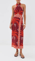 Lakin Red Printed Backless Maxi Dress Flowering Girl