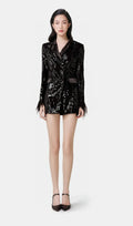 Ariane black feather-trim sequin-embellished blazer Flowering Girl