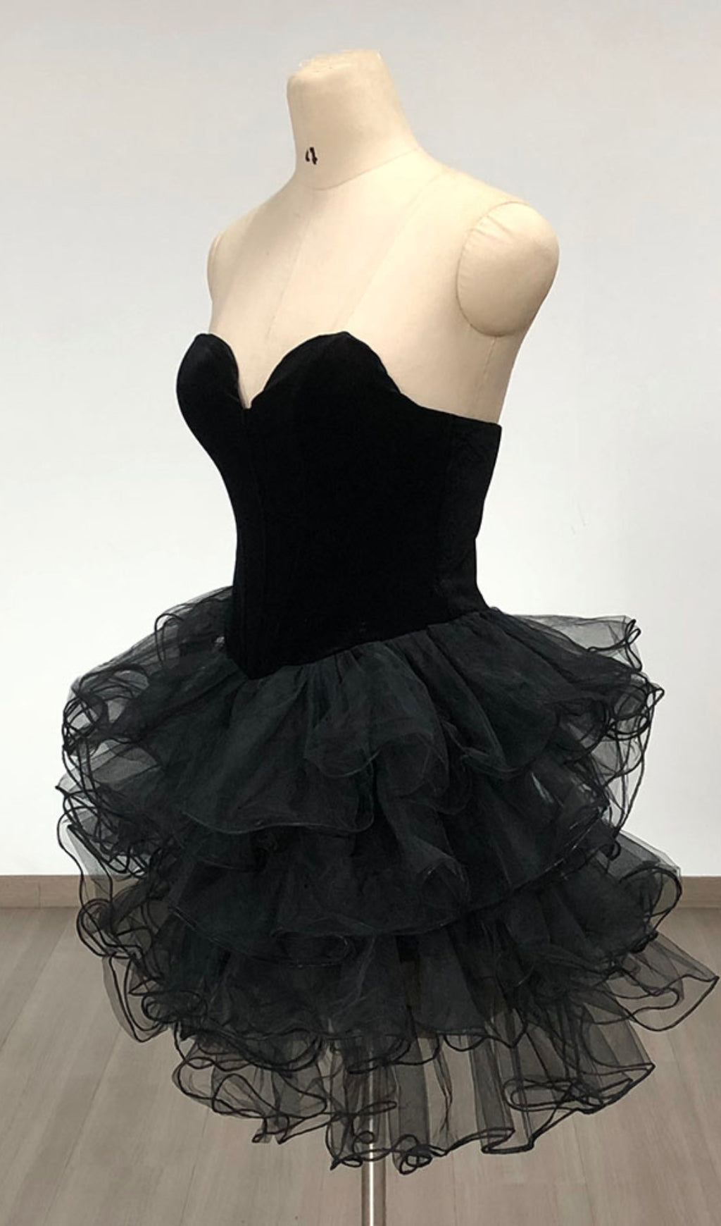 Charmian Black Velvet Mesh Mini Dress Flowering Girl