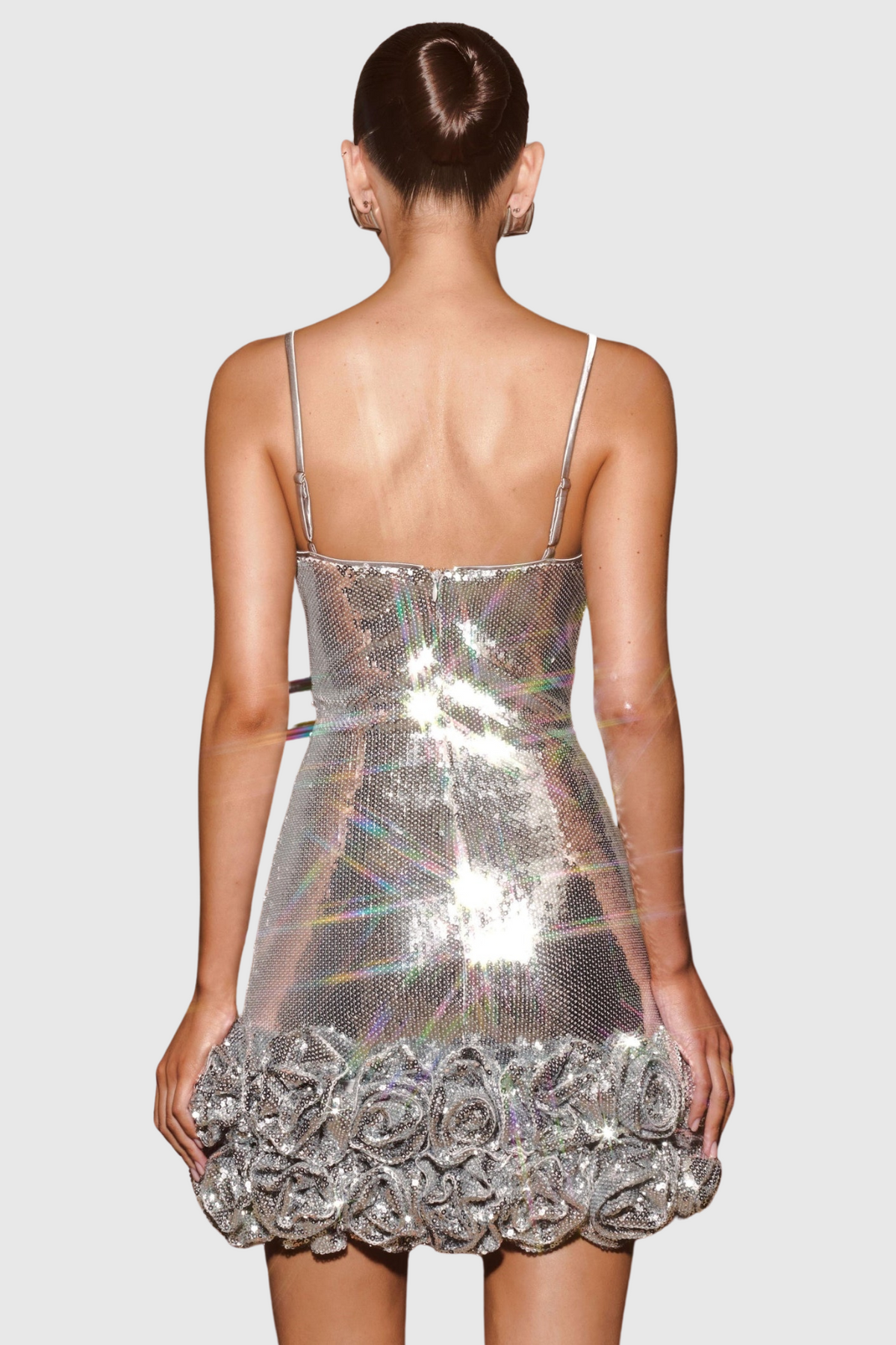 Sequin Flower Appliqué Mini Dress Flowering Girl