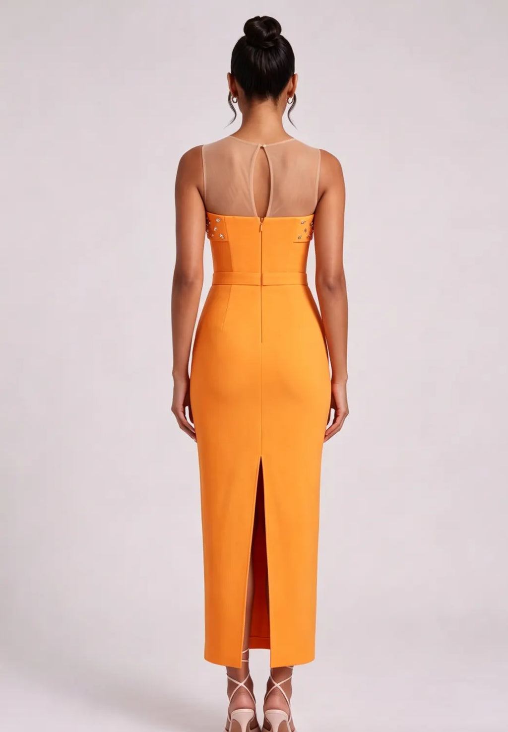Orange Ruffle Embellished Midi Dress Flowering Girl
