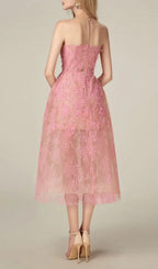 Allyson Pink Floral Lace Embroider Midi Dress Flowering Girl