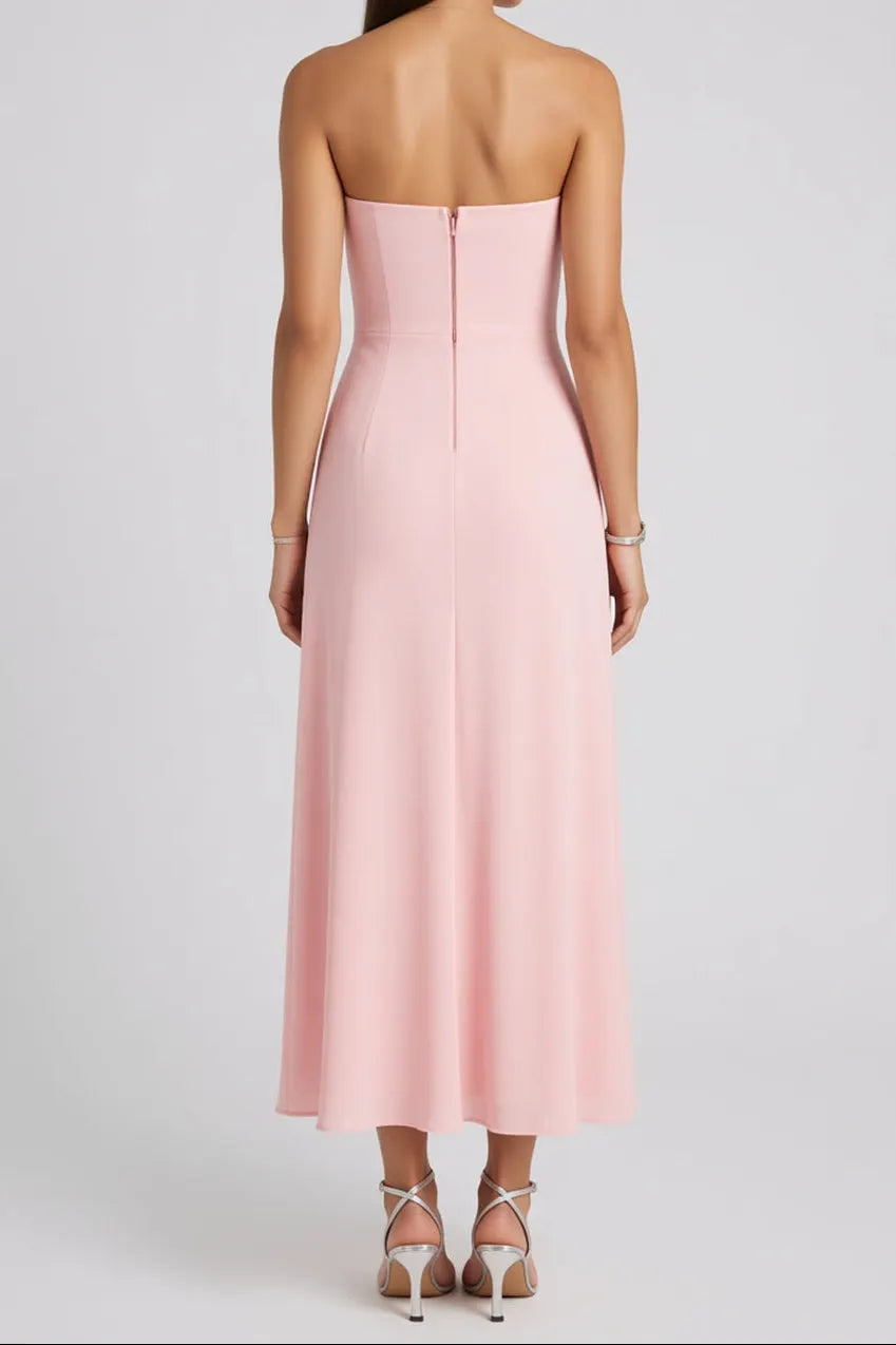 Light Pink Smooth structured fabric bodice Fitted bodice with A-line flared skirt Dress Flowering Girl