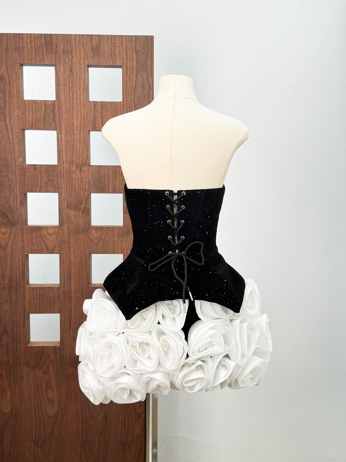 Doris 3d Flower Sequin Strapless Mini Dress In Black Flowering Girl