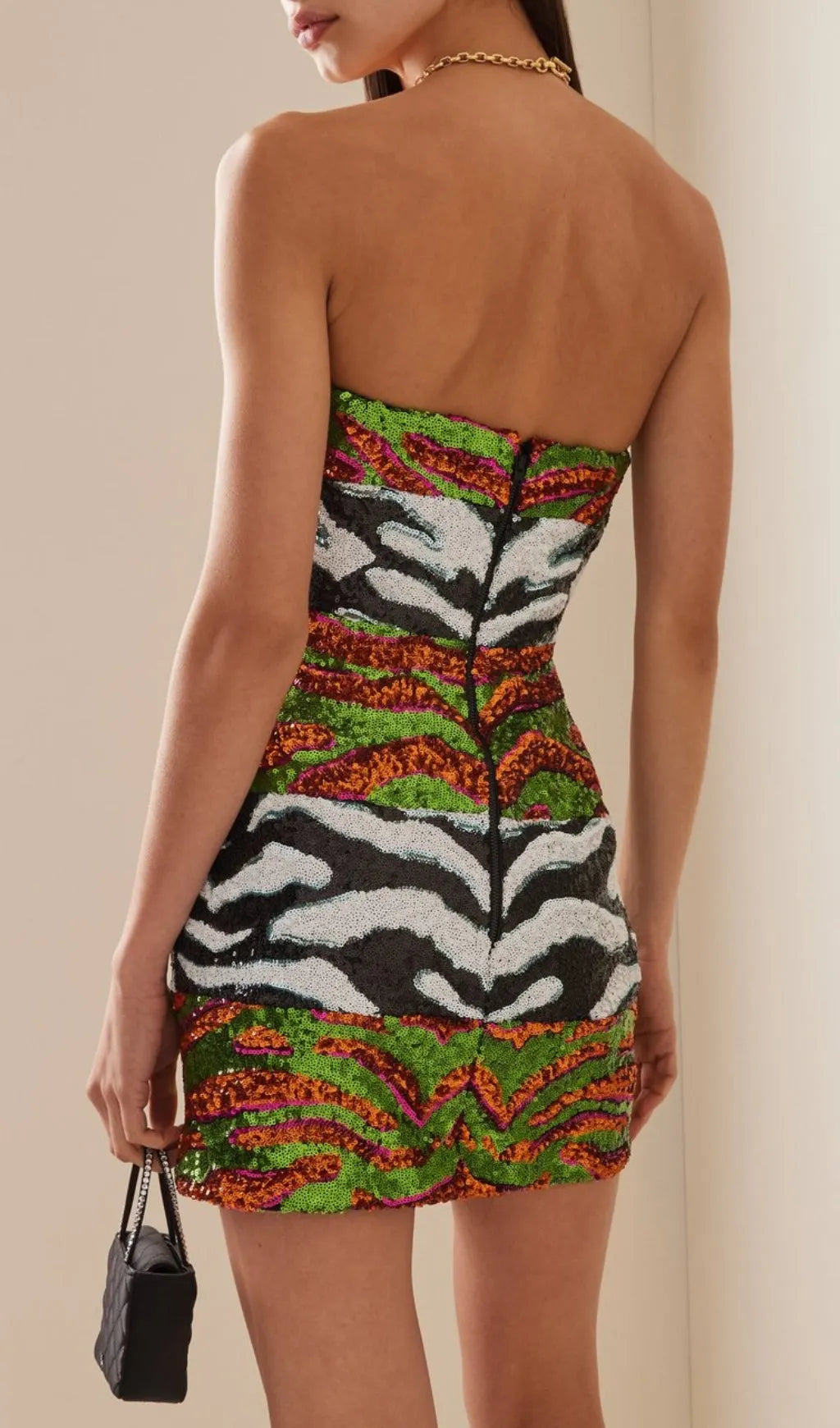 Alora Strapless Print Sequin Mini Dress Flowering Girl