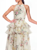 Ravelix Floral Ruffle Maxi Dress In Beige Flowering Girl