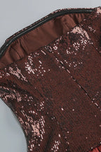 Strapless Sequin Bubble Mini Dress In Brown Flowering Girl
