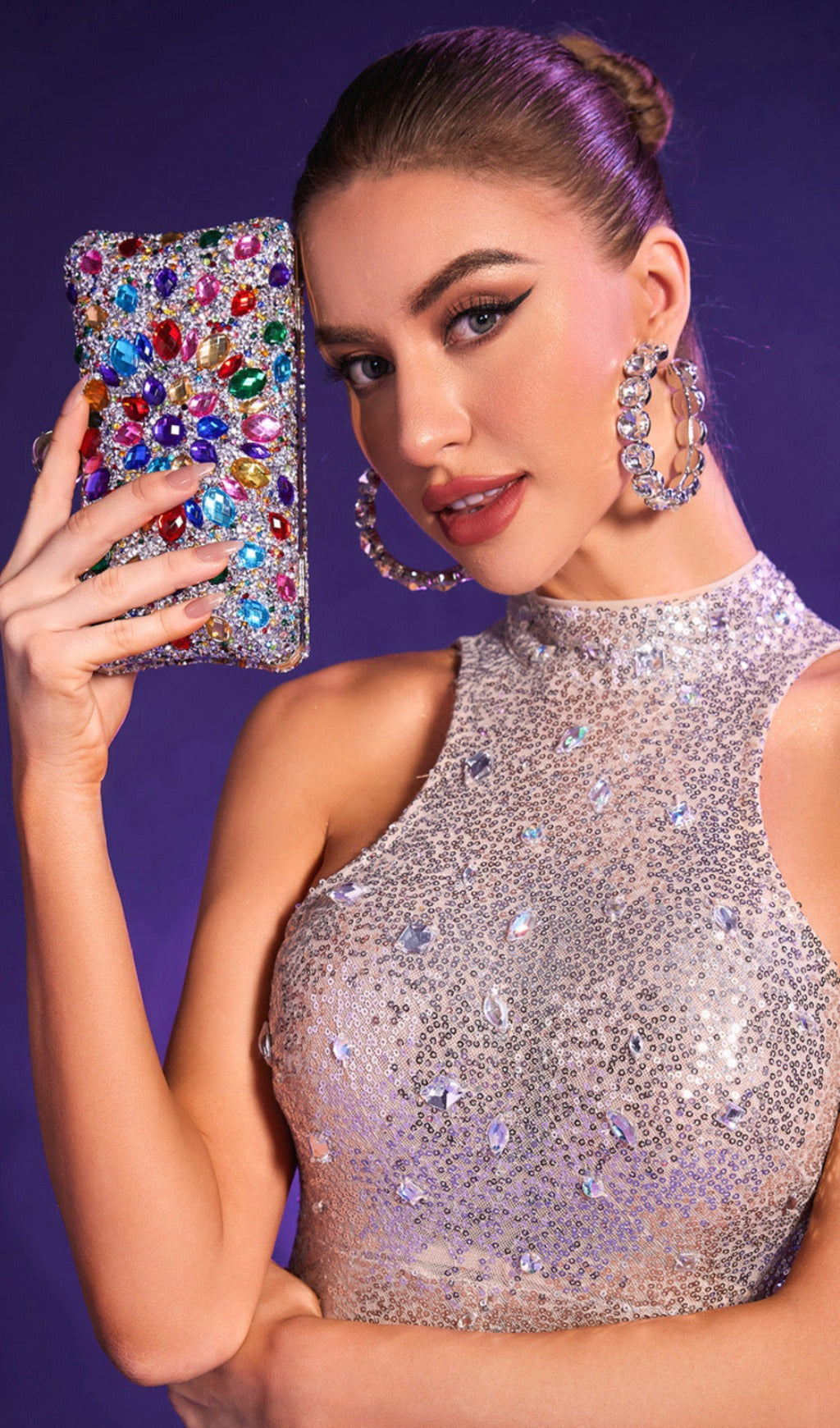 Multi Rhinestone Crystal Clutch Flowering Girl