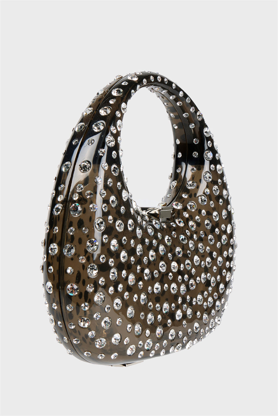 Annabel Clear Crystal Embellished Acrylic Clutch - Black Flowering Girl