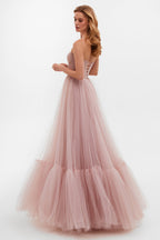 Misty Rose Sheer Sleeves Maxi Tulle Dress Flowering Girl