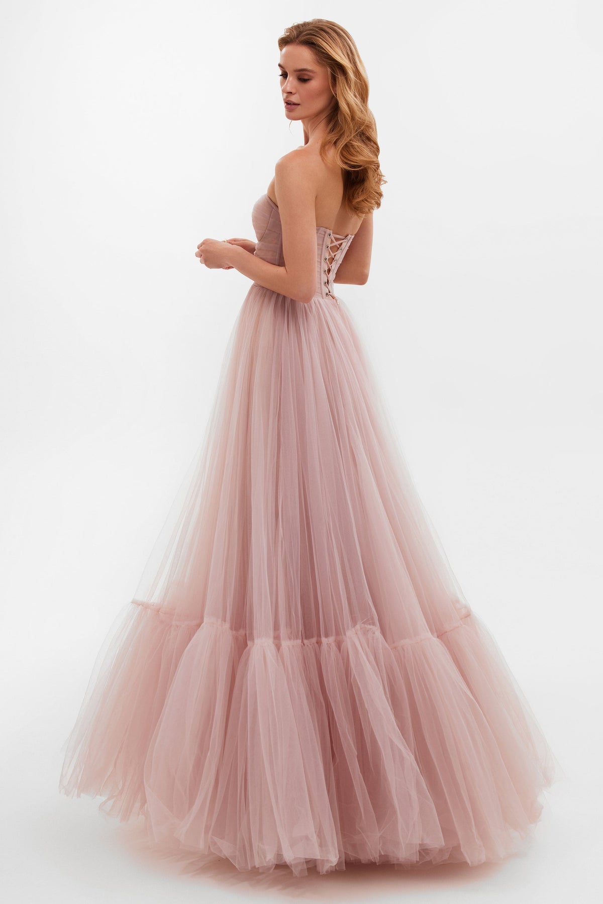 Misty Rose Sheer Sleeves Maxi Tulle Dress Flowering Girl