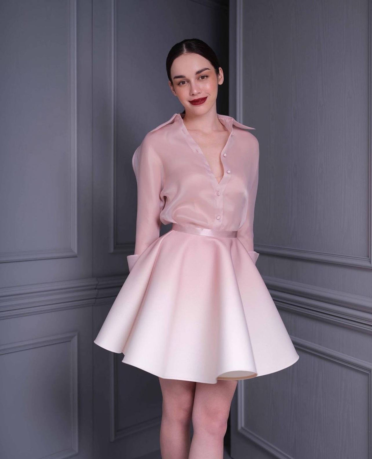 Light Pink Shirt Suit Mini Dress Flowering Girl