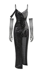 Sequin Strap Maxi Dress In Black Flowering Girl