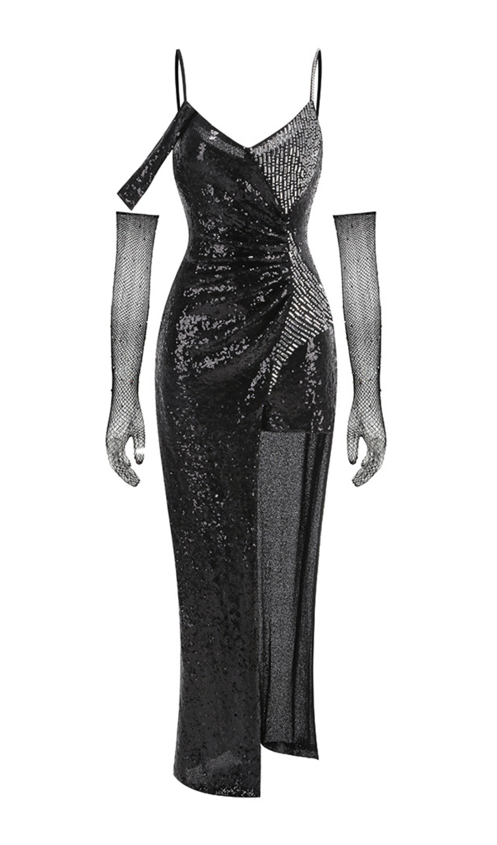 Sequin Strap Maxi Dress In Black Flowering Girl