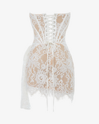 White Lace Corset Draped Mini Dress Flowering Girl