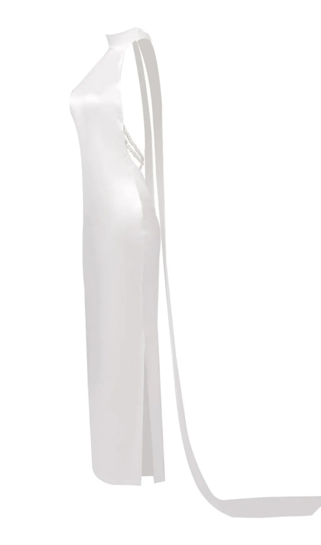 Birger White Halter Pearl Backless Maxi Dress