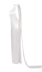 Birger White Halter Pearl Backless Maxi Dress