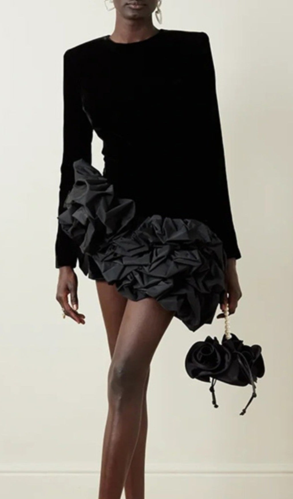Baris Irregular Ruffle Hem Long Sleeve Mini Dress