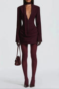 Amelia v-Neck Ruched Blazer Mini Dress In Wine Red Flowering Girl