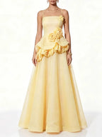 Cydran Spaghetti Flower Maxi Dress In Yellow Flowering Girl