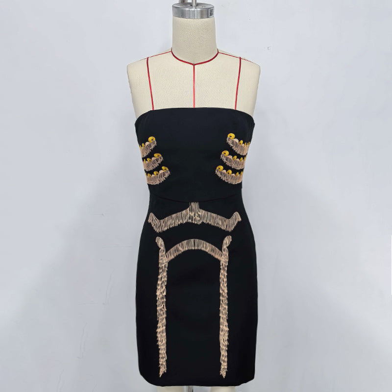 Yuri Skeleton Tassel Embellished Bustier Mini Dress In Black Flowering Girl