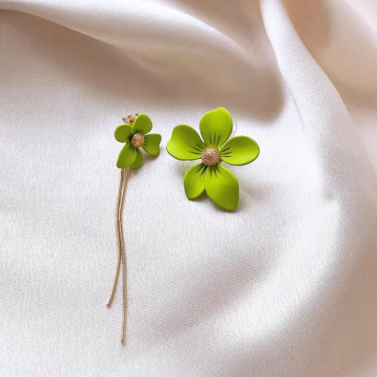 Asymmetrical Tassel Flower Earrings Flowering Girl