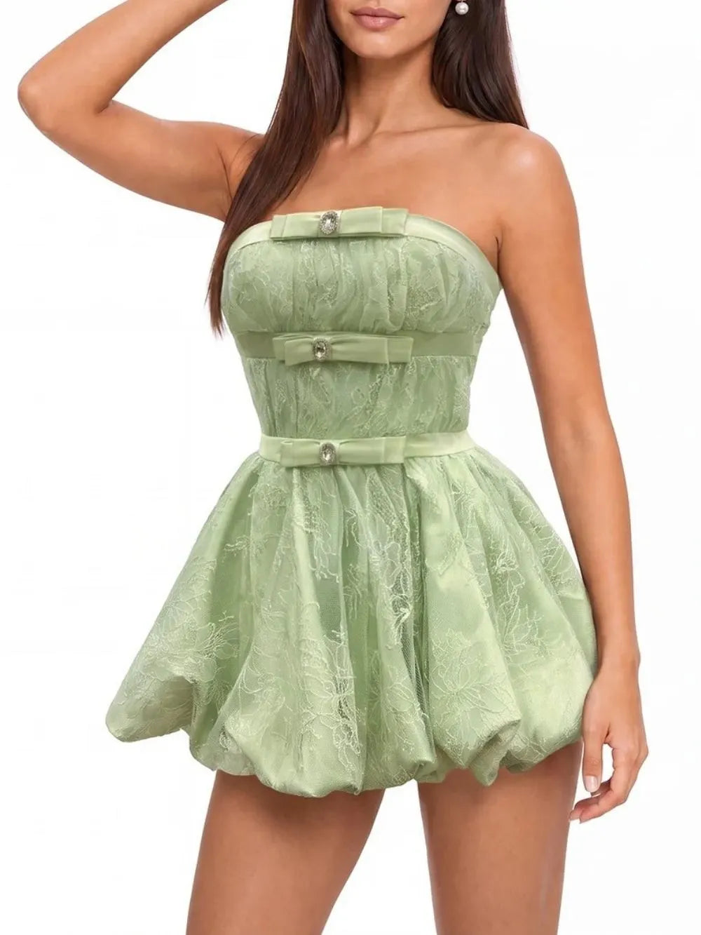 Kara Strapless Bow Lace Mini Dress Flowering Girl