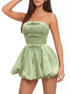Kara Strapless Bow Lace Mini Dress Flowering Girl
