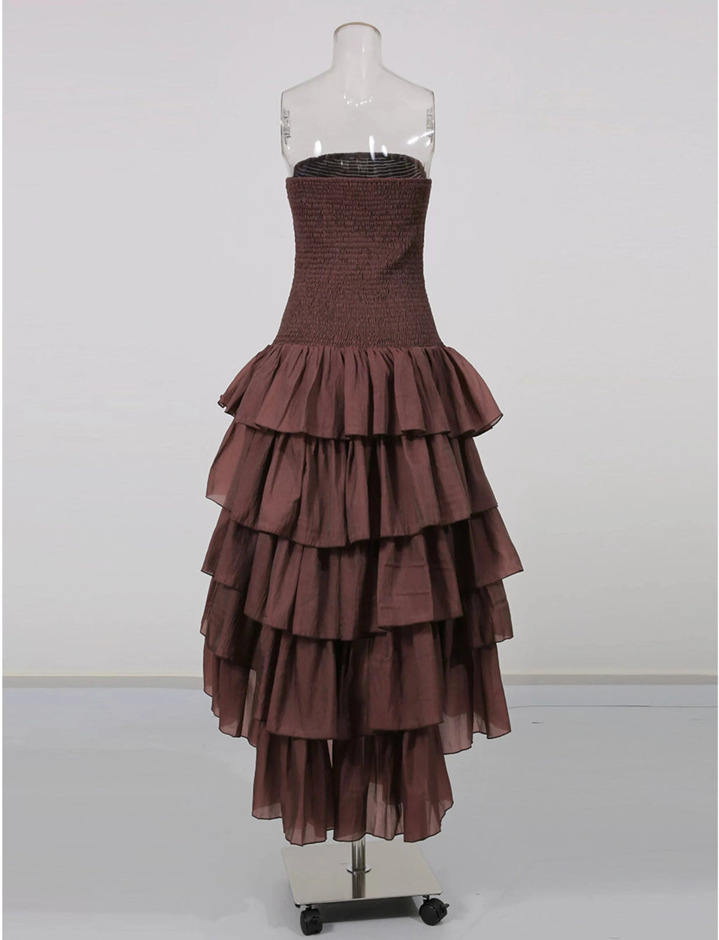 Strapless Smocked Tiered High Low Midi Dress Flowering Girl