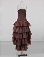 Strapless Smocked Tiered High Low Midi Dress Flowering Girl