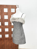 Victoria Spaghetti Faux Fur Mini Dress In Grey Flowering Girl