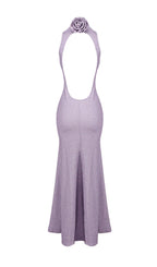 Jaidyn Purple Halter Flower Backless Maxi Dress Flowering Girl